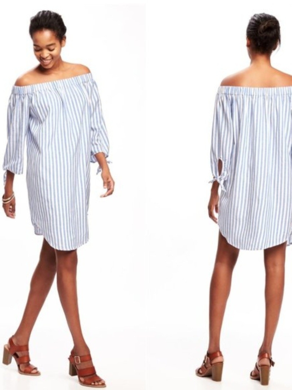 Old Navy Off-Shoulder Blue and White Striped Mini Dress